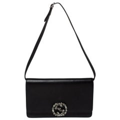 Gucci Black Leather Broadway Crystal Clutch Bag