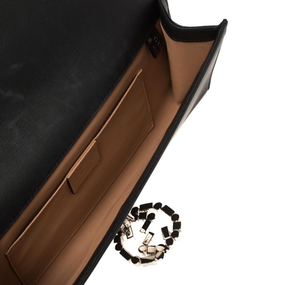 Gucci Black Leather Broadway GG Crystal Closure Clutch 7