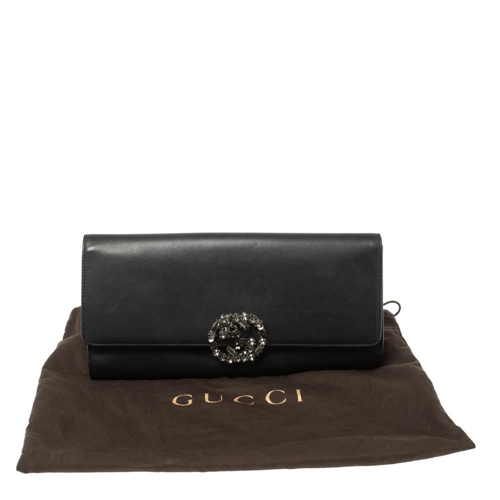 Gucci Black Leather Broadway GG Crystal Closure Clutch 9