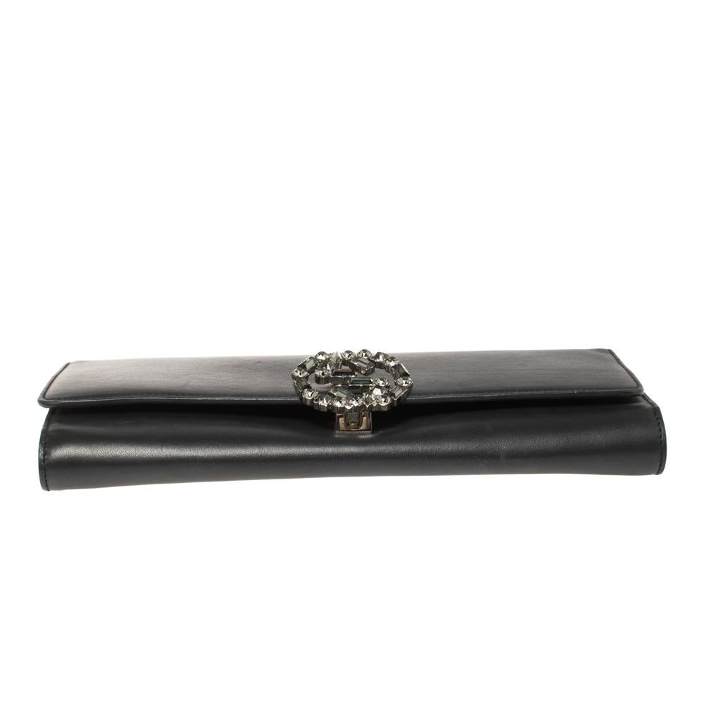 Gucci Black Leather Broadway GG Crystal Closure Clutch 1