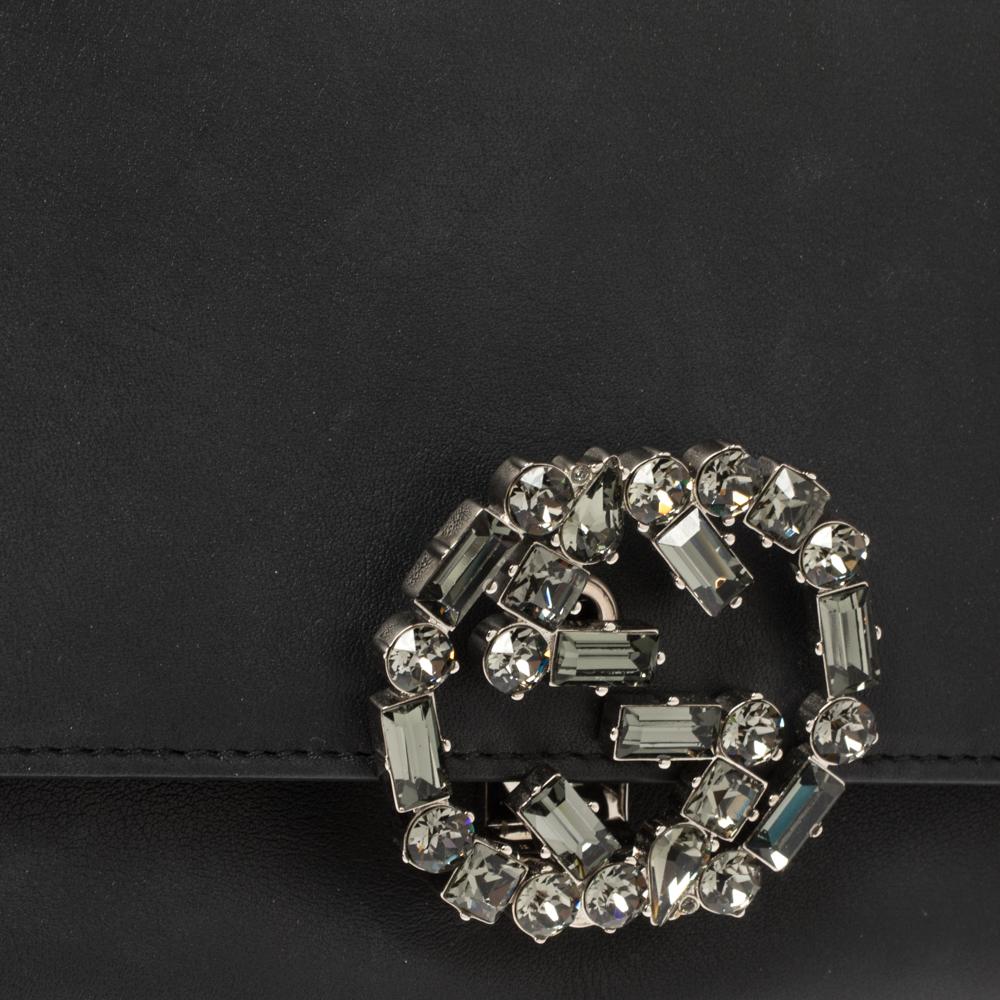 Gucci Black Leather Broadway GG Crystal Closure Clutch 3