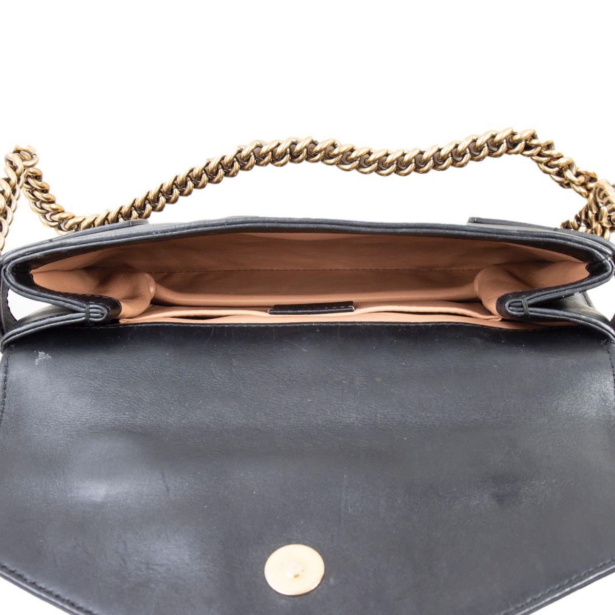 Black GUCCI black leather BROADWAY PEARLY BEE MINI Shoulder Bag