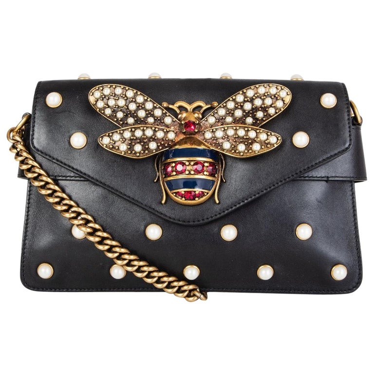 Gucci Mini Broadway Bee Shoulder Bag Black Leather ref.594541