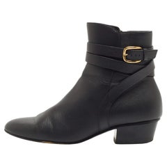 Gucci Black Leather Buckle Detail Ankle Booties 