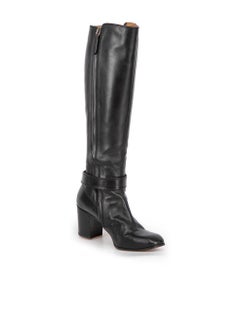 Gucci Black Leather Buckle Detail Heeled Boots Size IT 37