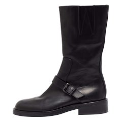 Gucci Black Leather Buckle Detail Mid Calf Boots Size 35.5