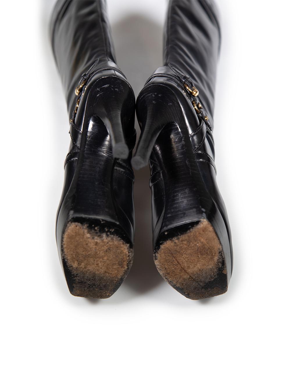 Women's Gucci Black Leather Buckle Detail Platform Boots Size US 7.5 For Sale