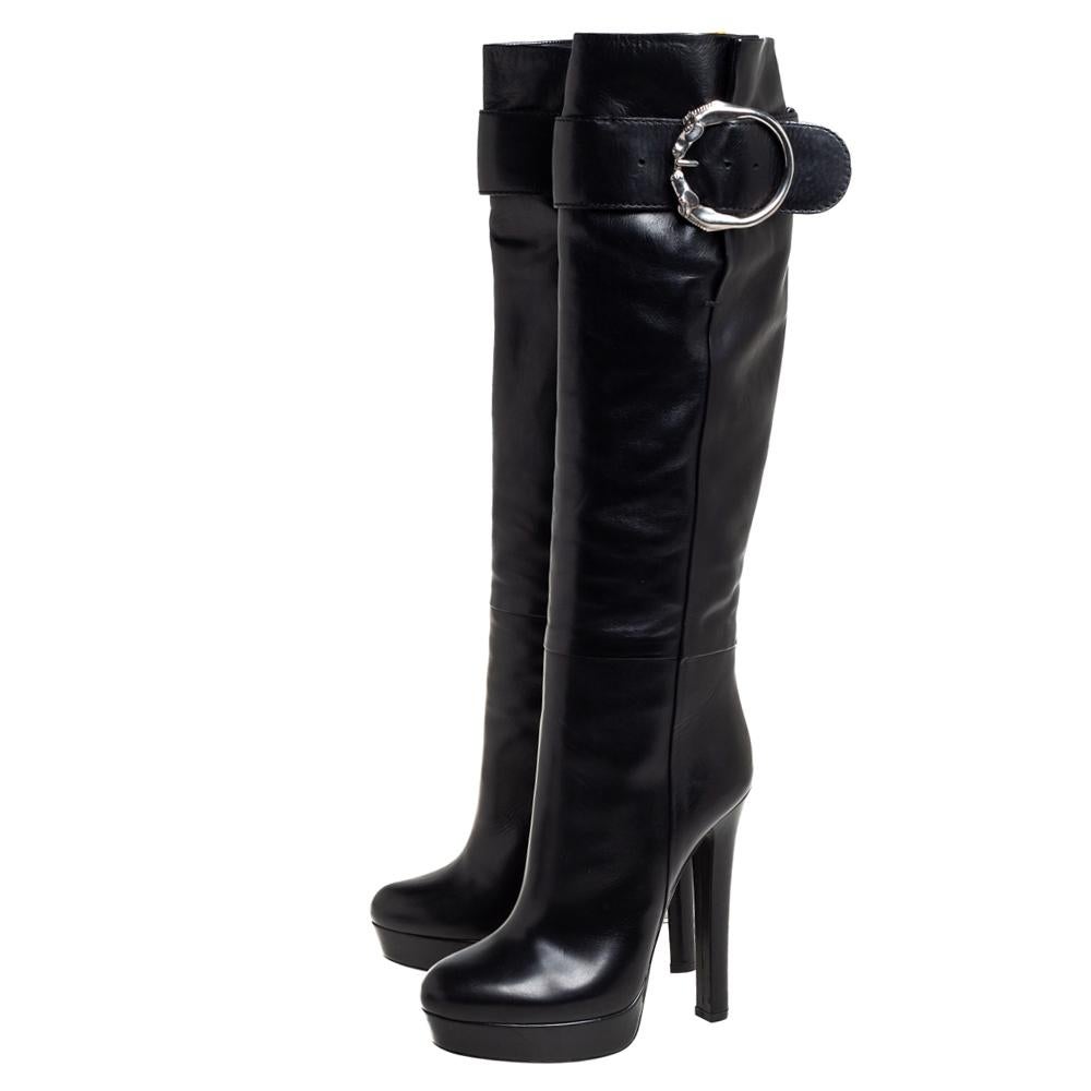 Women's Gucci Black Leather Buckle Josephine Boots Size 37