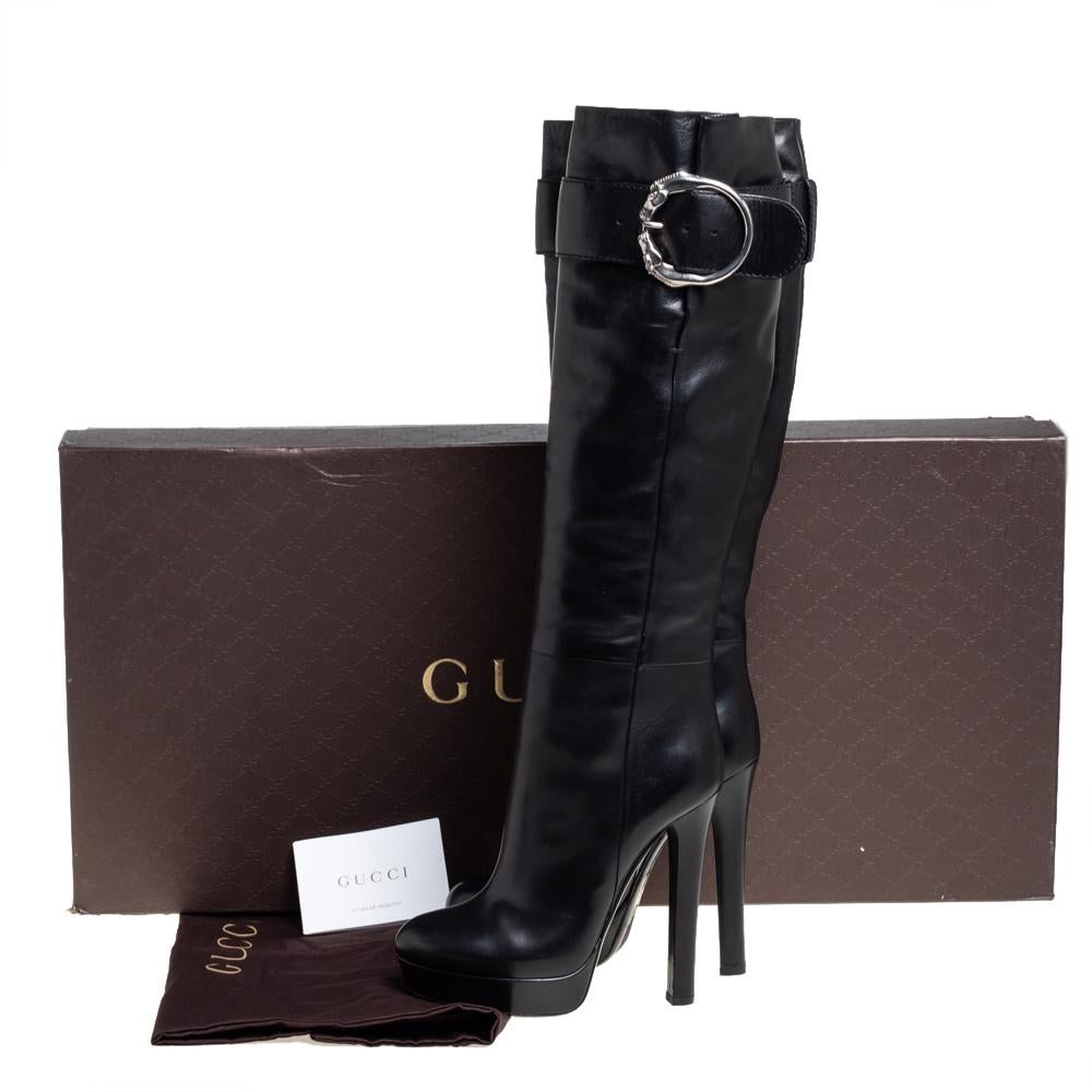 Gucci Black Leather Buckle Josephine Boots Size 37 2