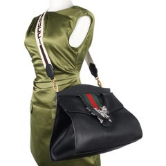 GUCCI Black Leather Butterfly Linea Totem Handbag