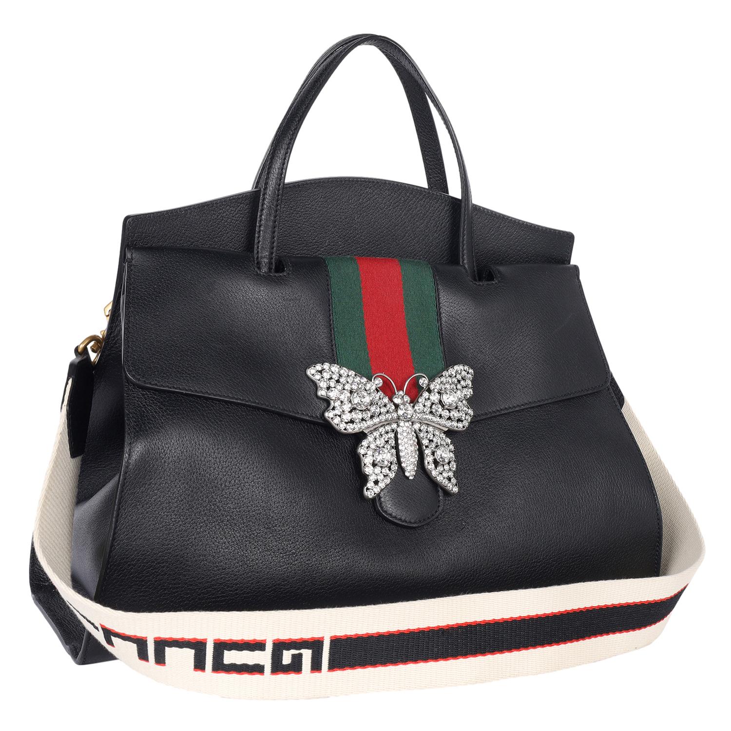 GUCCI Black Leather Butterfly Linea Totem Handbag In Good Condition For Sale In Salt Lake Cty, UT