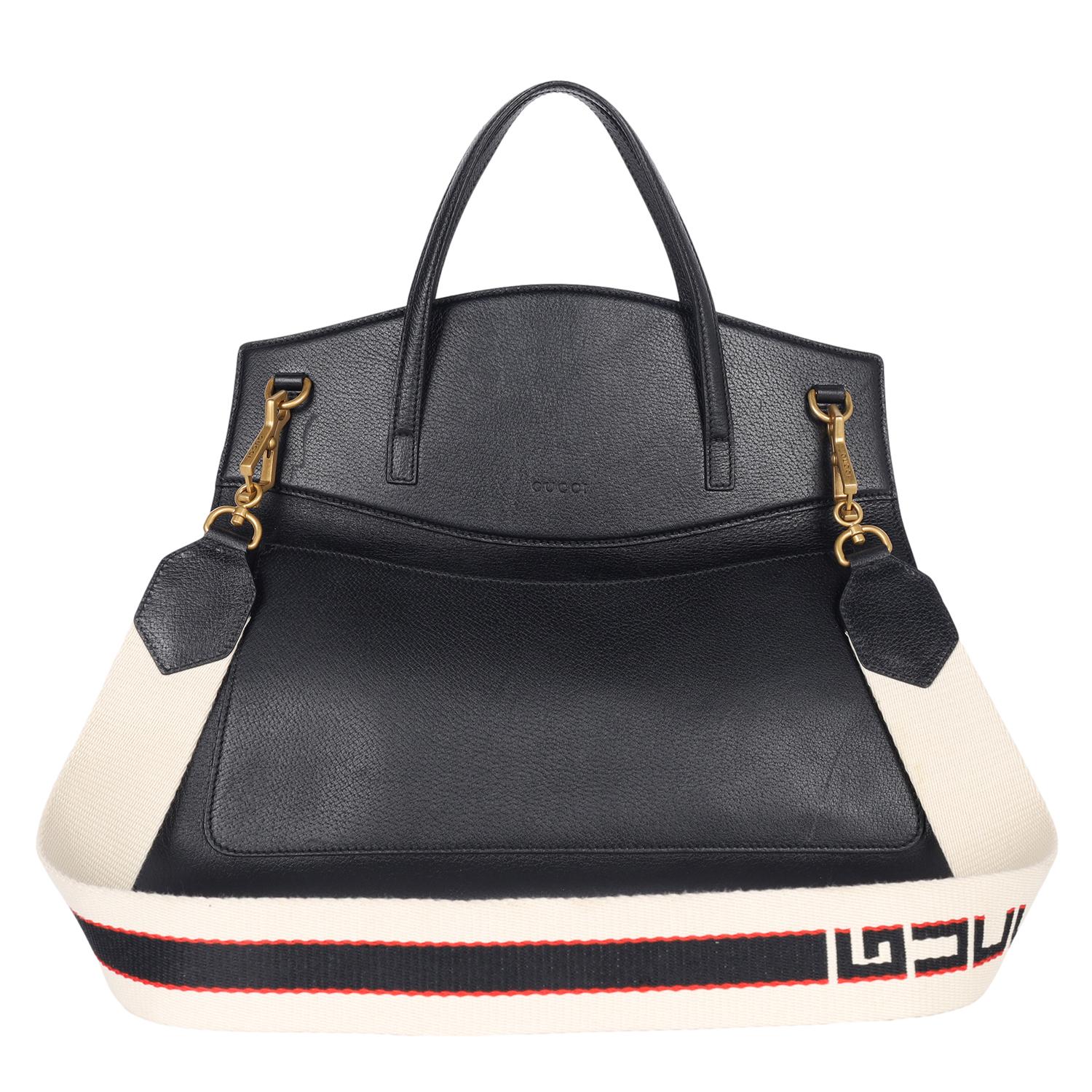 GUCCI Black Leather Butterfly Linea Totem Handbag For Sale 2
