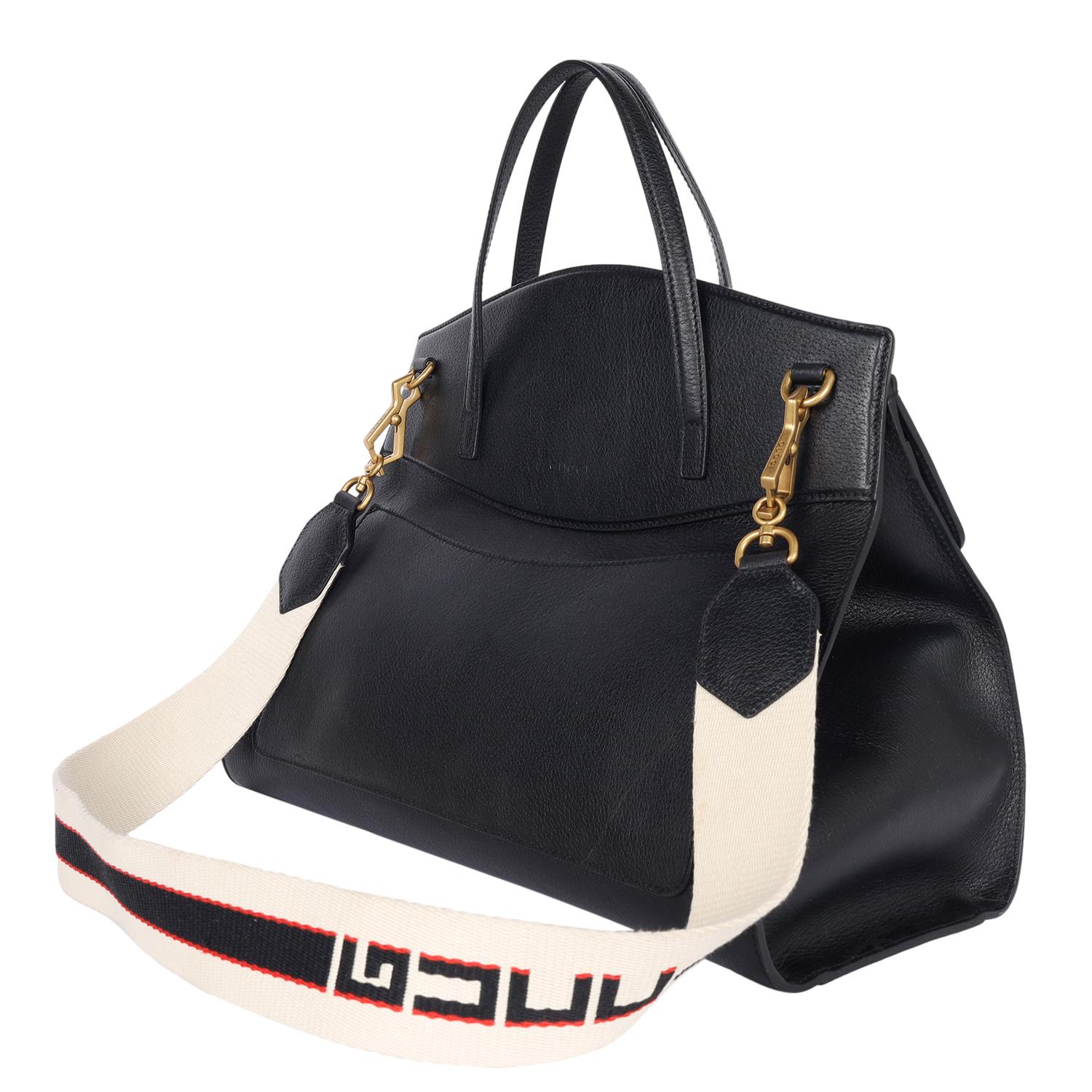 GUCCI Black Leather Butterfly Linea Totem Handbag For Sale 4