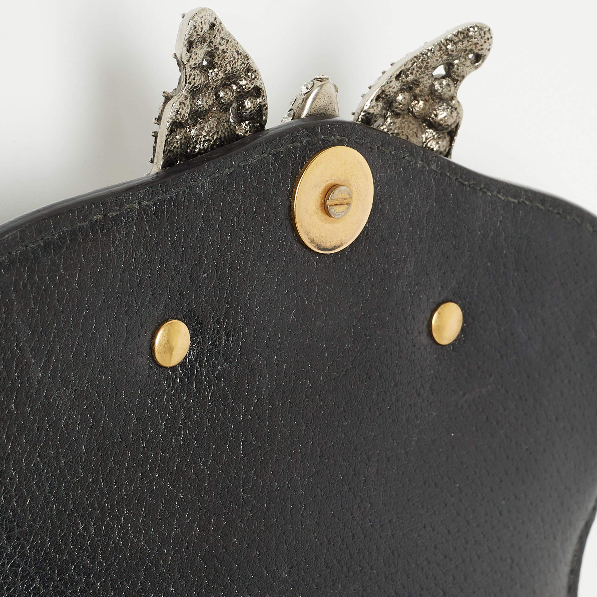 Gucci Black Leather Butterfly Linea Totem Shoulder Bag 7