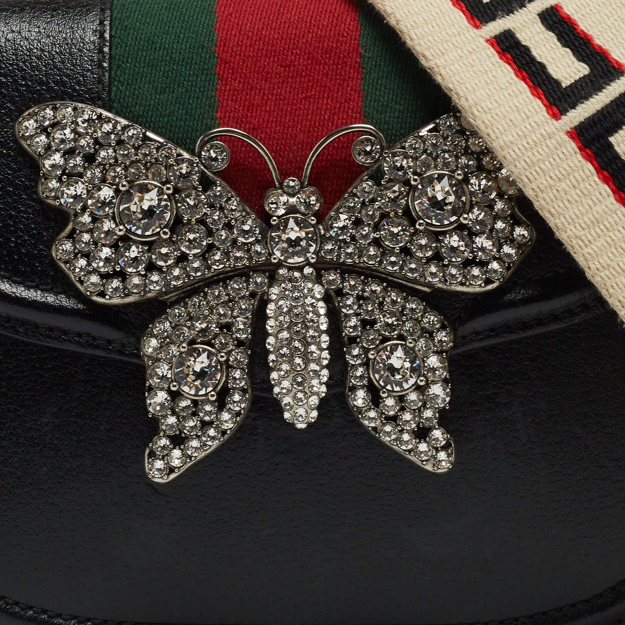 Gucci Black Leather Butterfly Linea Totem Shoulder Bag 9
