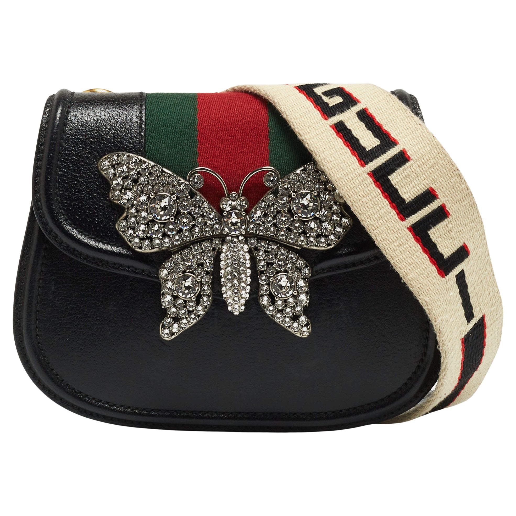 Gucci Black Leather Butterfly Linea Totem Shoulder Bag at 1stDibs