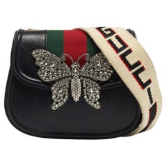 Gucci Black Leather Butterfly Linea Totem Shoulder Bag