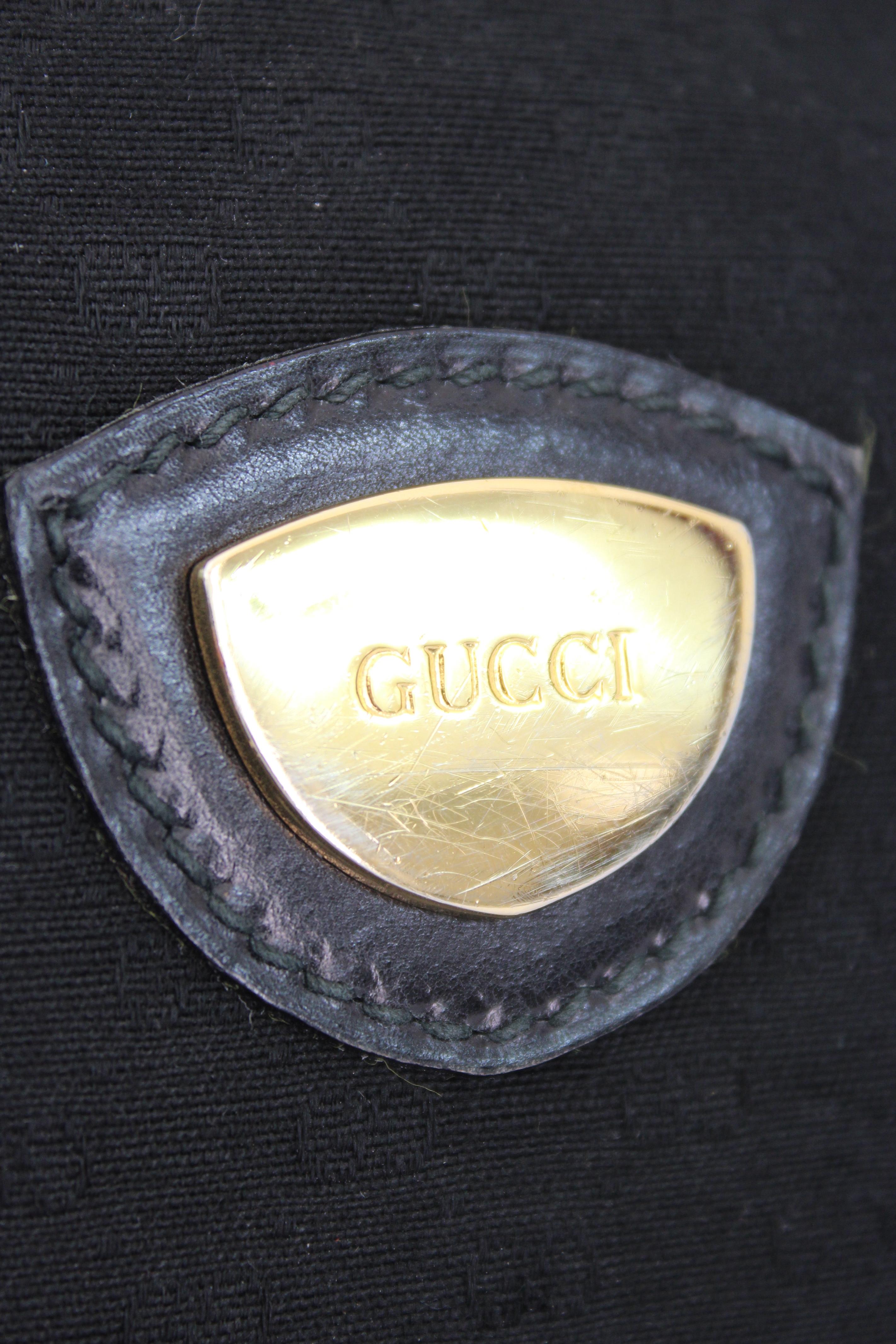 Gucci Black Leather Canvas Monogram Camera Bag 7
