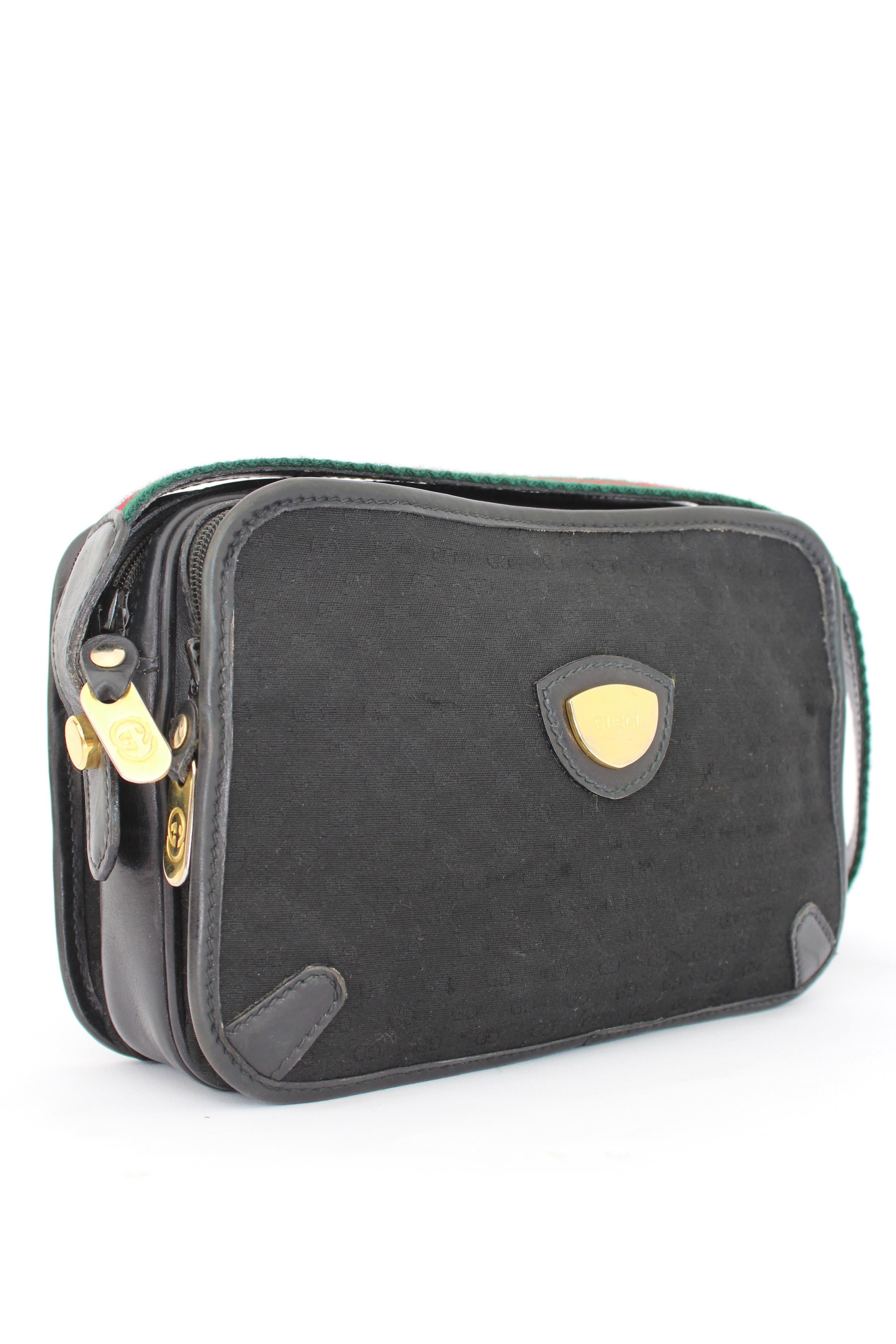 Gucci Black Leather Canvas Monogram Camera Bag In Good Condition In Brindisi, Bt