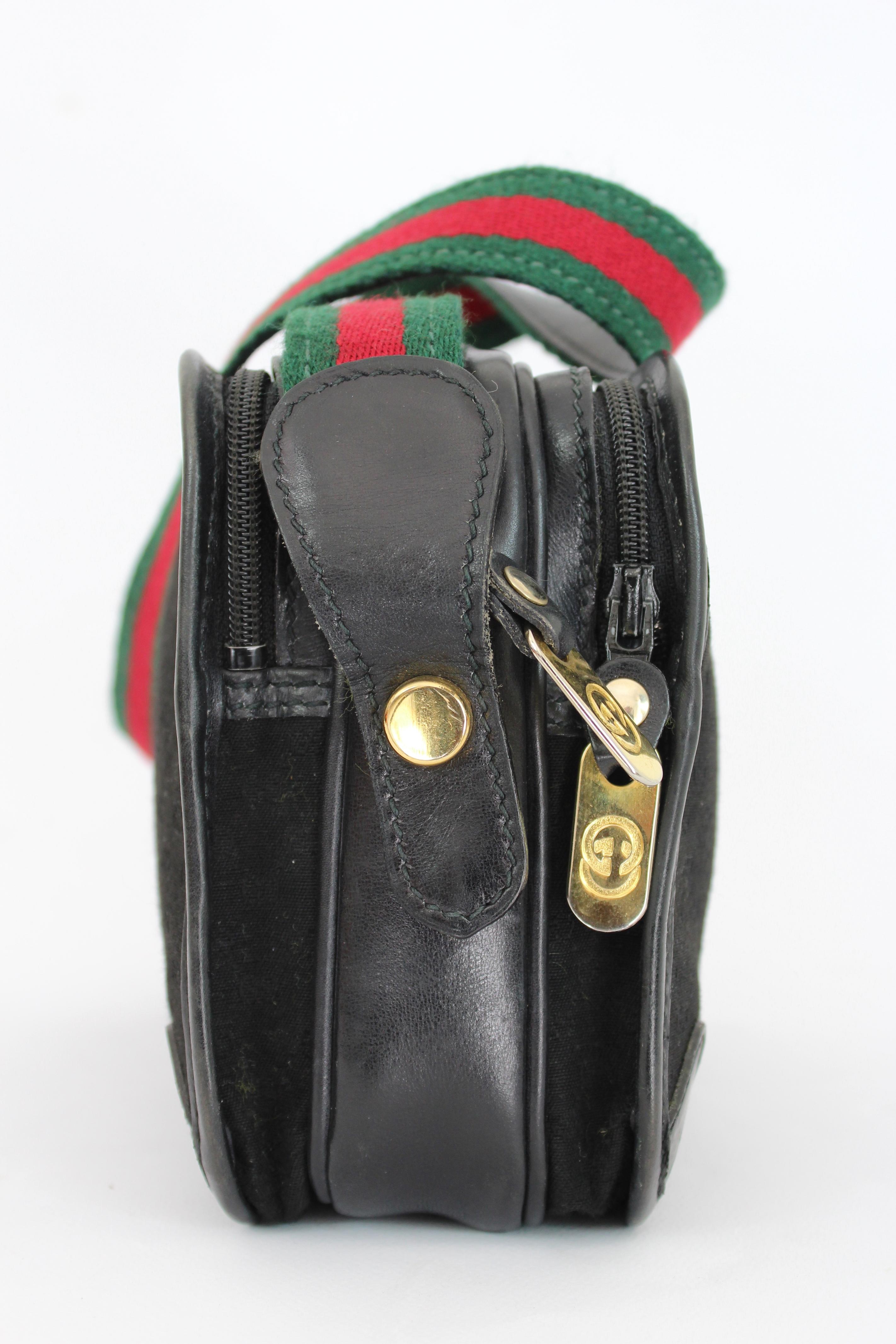 Gucci Black Leather Canvas Monogram Camera Bag 2