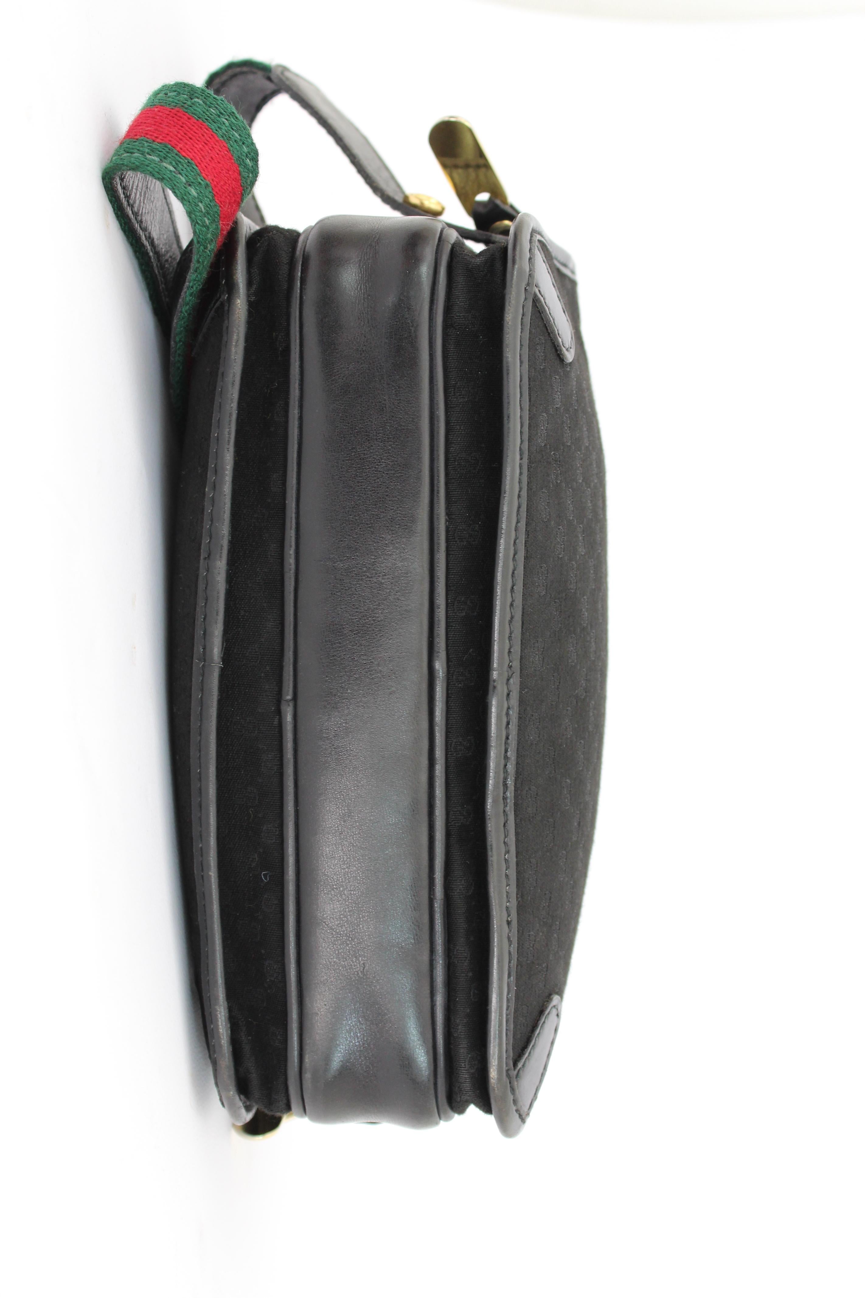 Gucci Black Leather Canvas Monogram Camera Bag 3