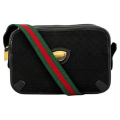 Gucci Black Leather Canvas Monogram Camera Bag
