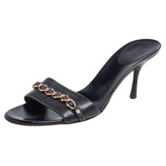 Gucci Black Leather Capri Kitten Heel Sandals Size 38