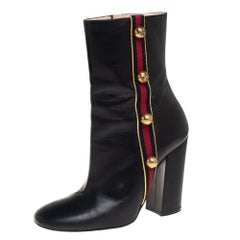 Gucci Black Leather Carly Malaga Boots Size 38