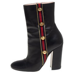 Gucci Black Leather Carly Malaga Boots Size 38