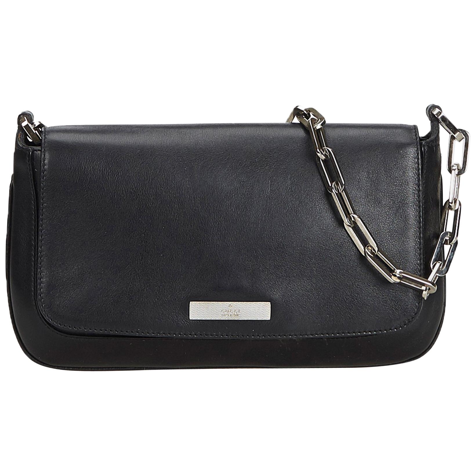 Gucci Black Leather Chain Baguette