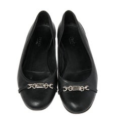 Gucci Black Leather Chain Link Accents Ballet Flats Size 38