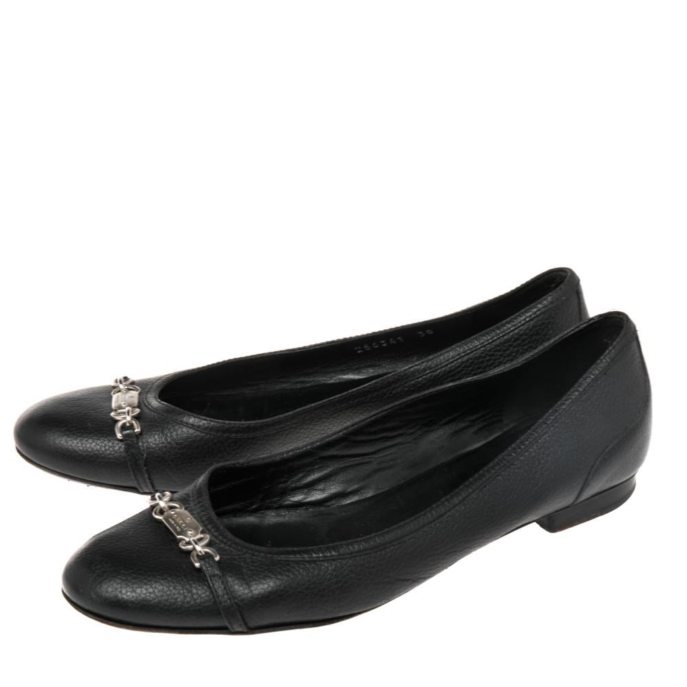 Gucci Black Leather Chain Link Accents Ballet Flats Size 38 1