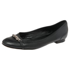 Gucci Black Leather Chain Link Accents Ballet Flats Size 38