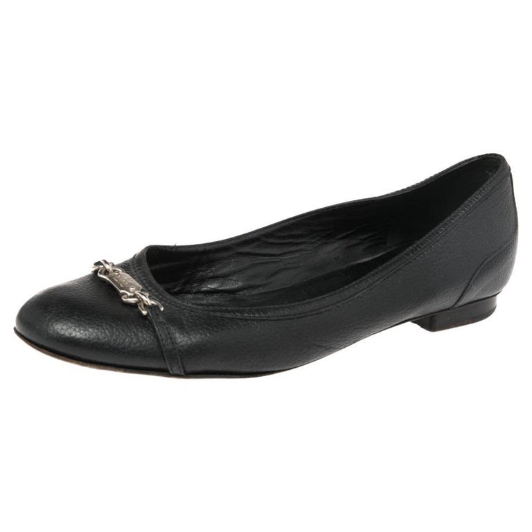 Gucci Black Leather Chain Link Accents Ballet Flats Size 38 at
