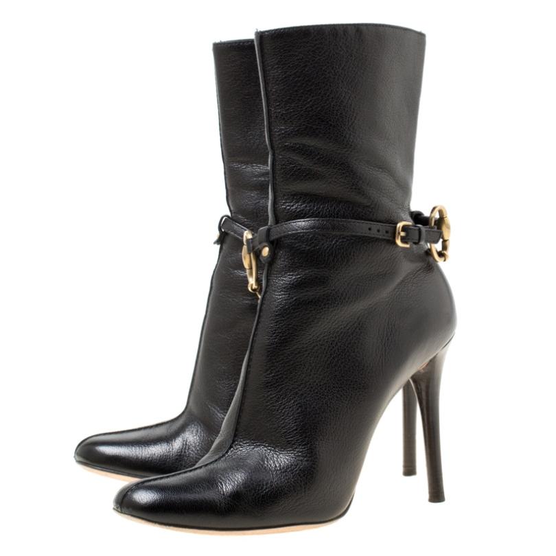 Gucci Black Leather Chain Link Ankle Booties Size 36 1