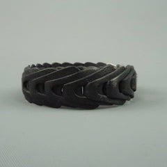 Gucci Black Leather Chain Silver Steel Cuff Bracelet