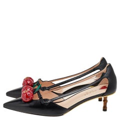Gucci Black Leather Cherry Unia Pumps Size 39.5