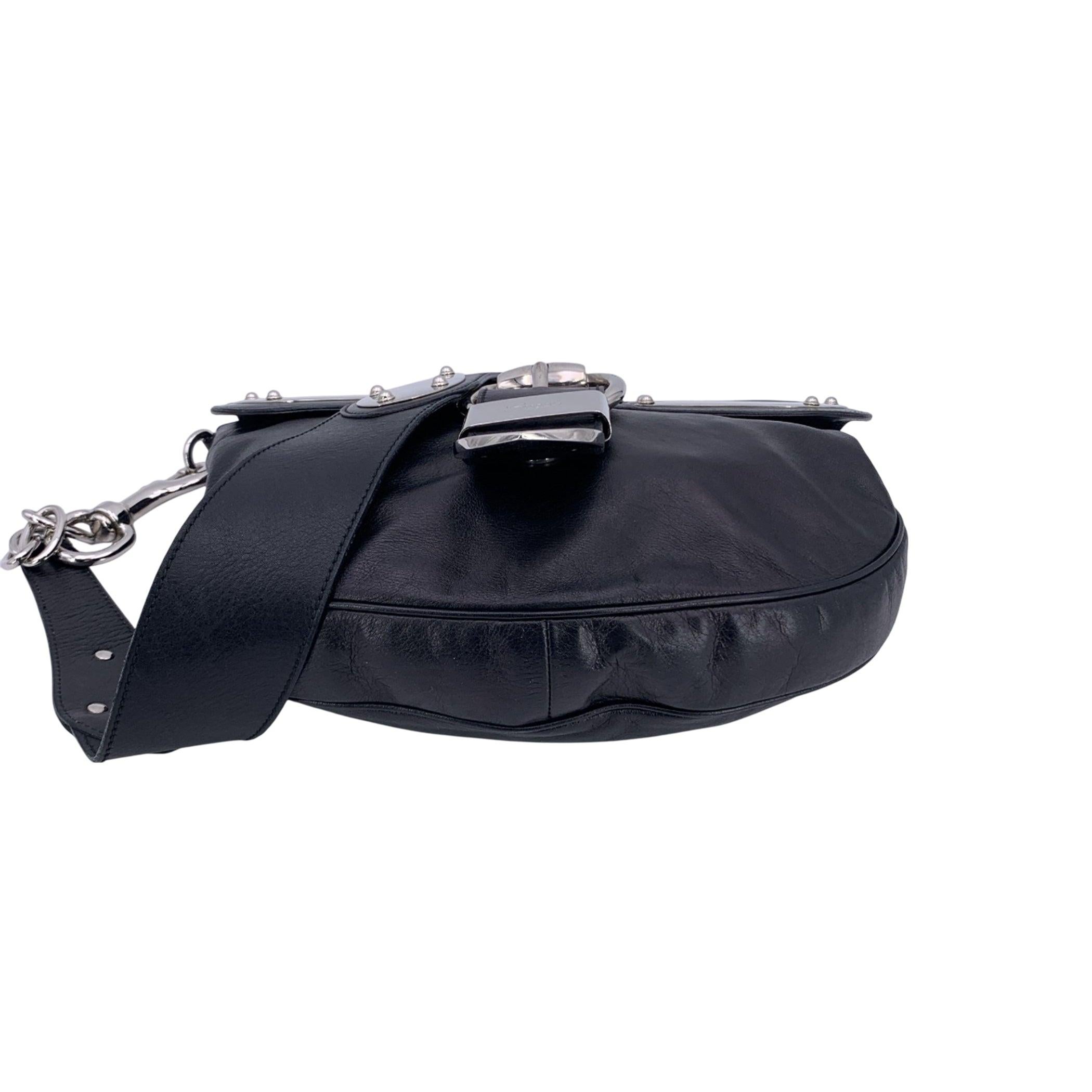 Women's Gucci Black Leather Chrome Medium Romy Shoulder Bag