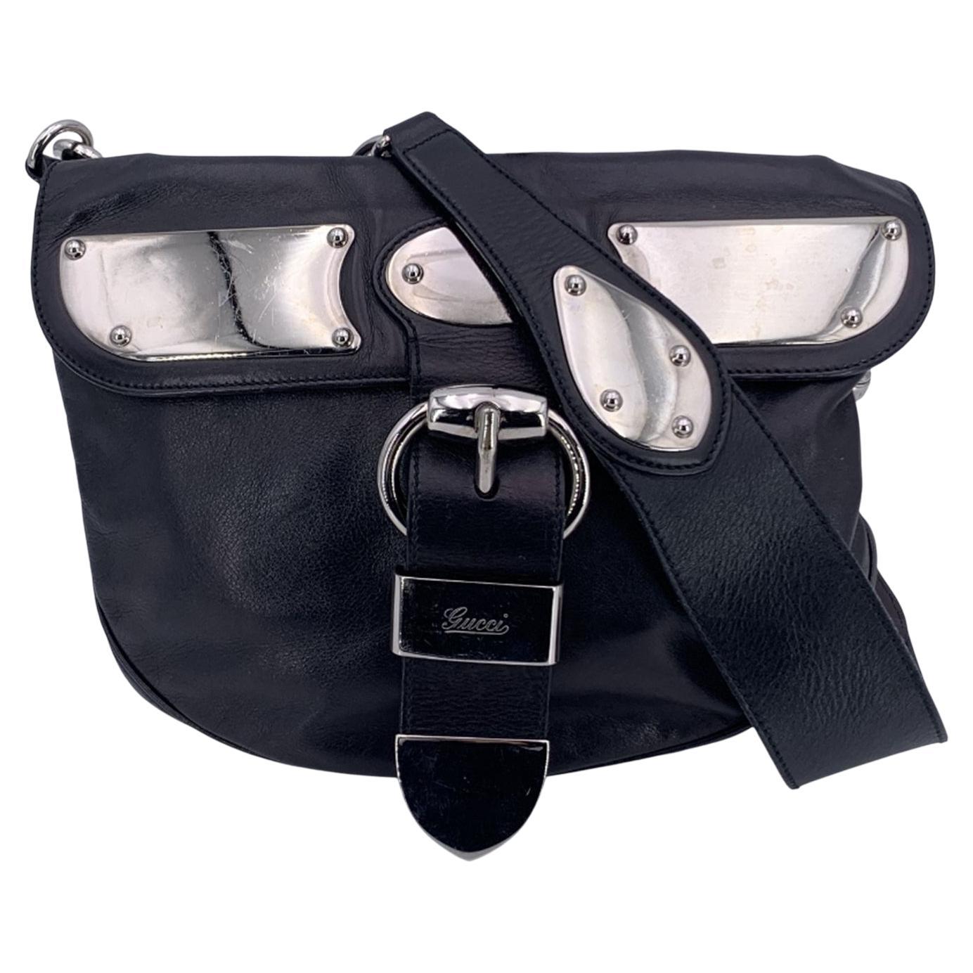 Gucci Black Leather Chrome Medium Romy Shoulder Bag