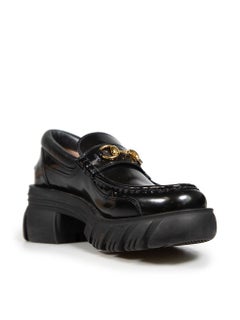 Gucci Black Leather Chunky Horsebit Loafers Size IT 39