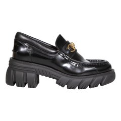 Gucci Black Leather Chunky Horsebit Loafers Size IT 39