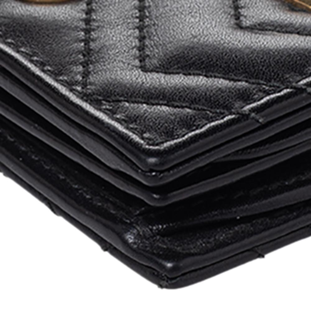 Women's Gucci Black Leather Cicada GG Marmont Card Case