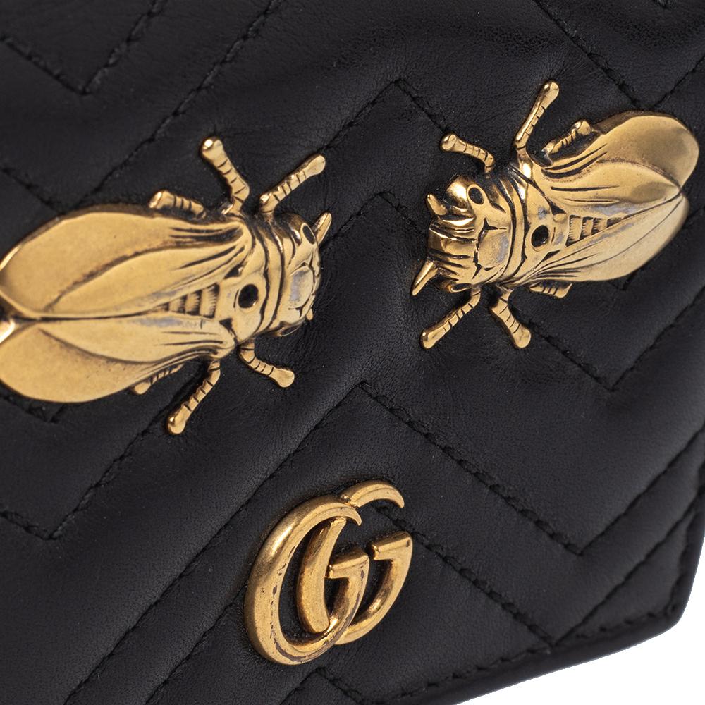 Gucci Black Leather Cicada GG Marmont Card Case 2