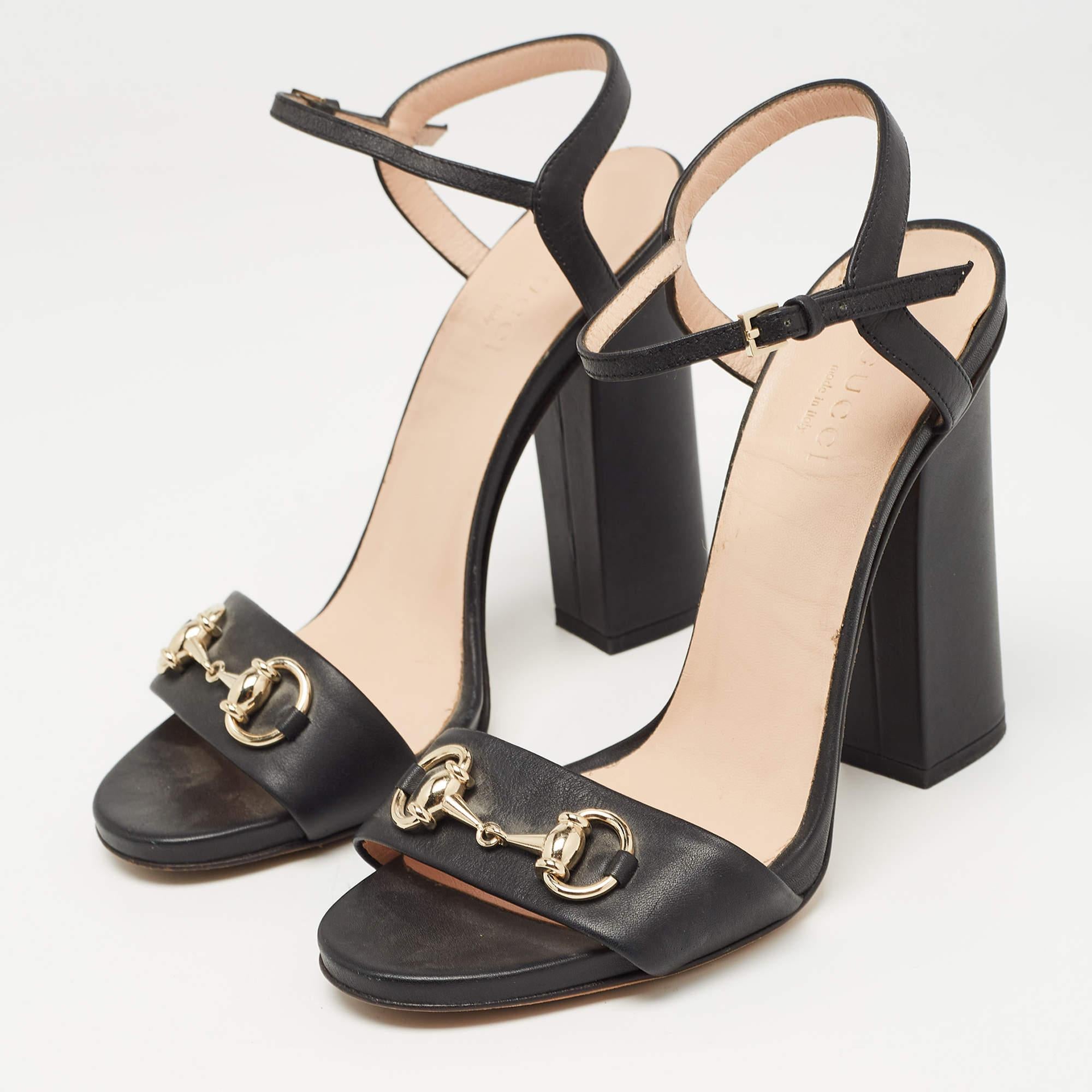 Gucci Black Leather Claudie Ankle Strap Sandals Size 37.5 2