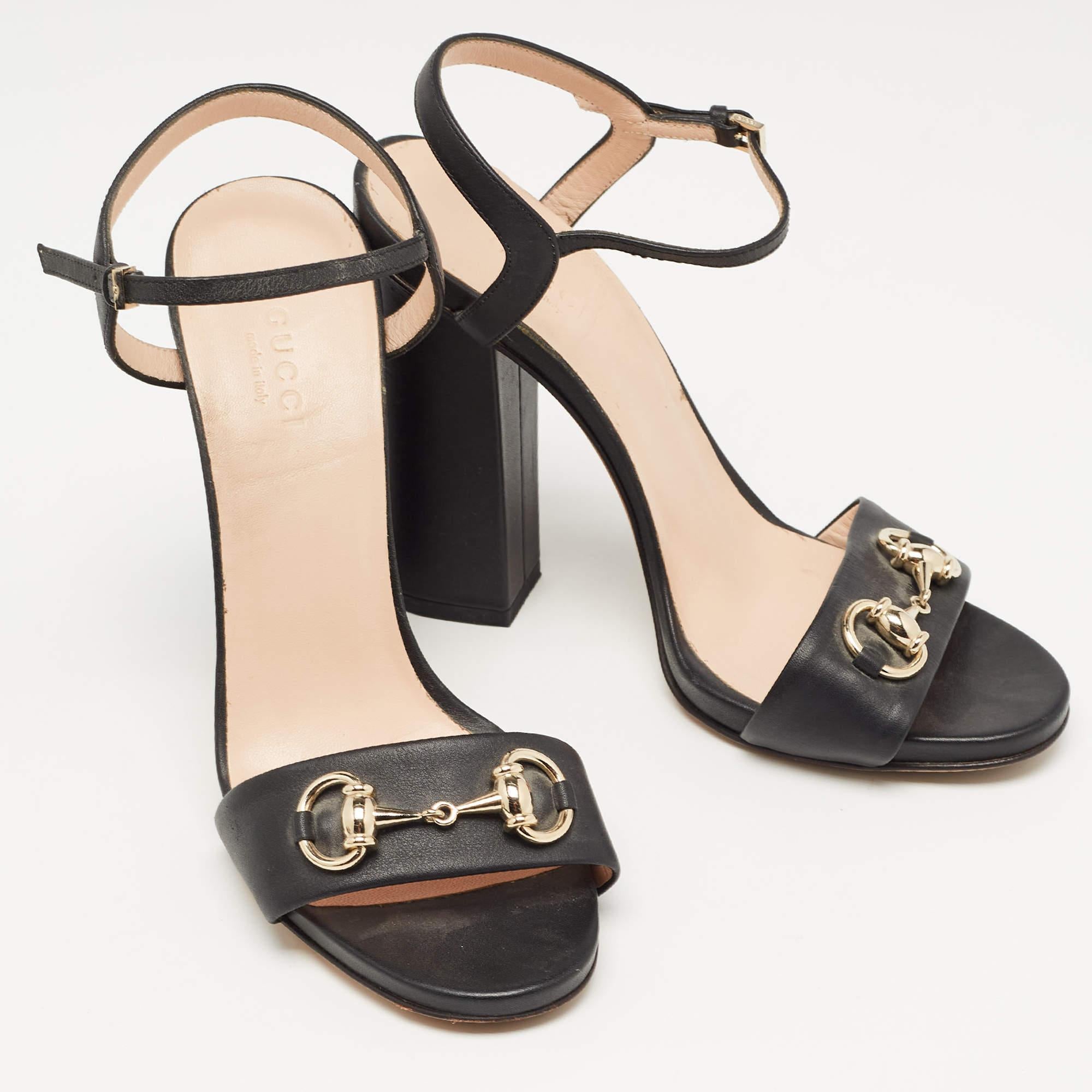 Gucci Black Leather Claudie Ankle Strap Sandals Size 37.5 3