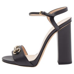 Gucci Black Leather Claudie Horsebit Black Heel Ankle Strap Sandals Size 39.5