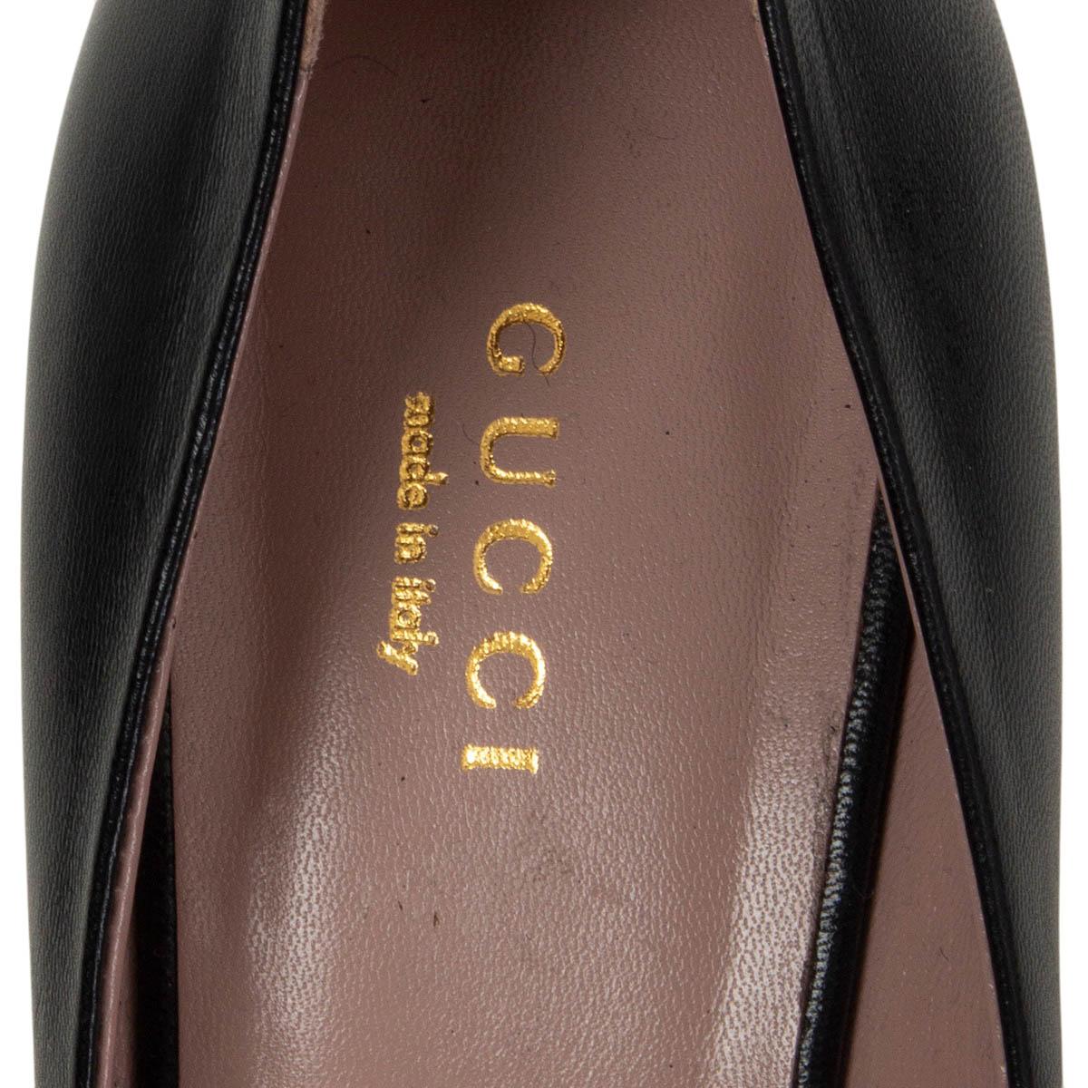 Women's GUCCI black leather COLINE STUDDED Pointed Toe Pumps Shoes 37.5