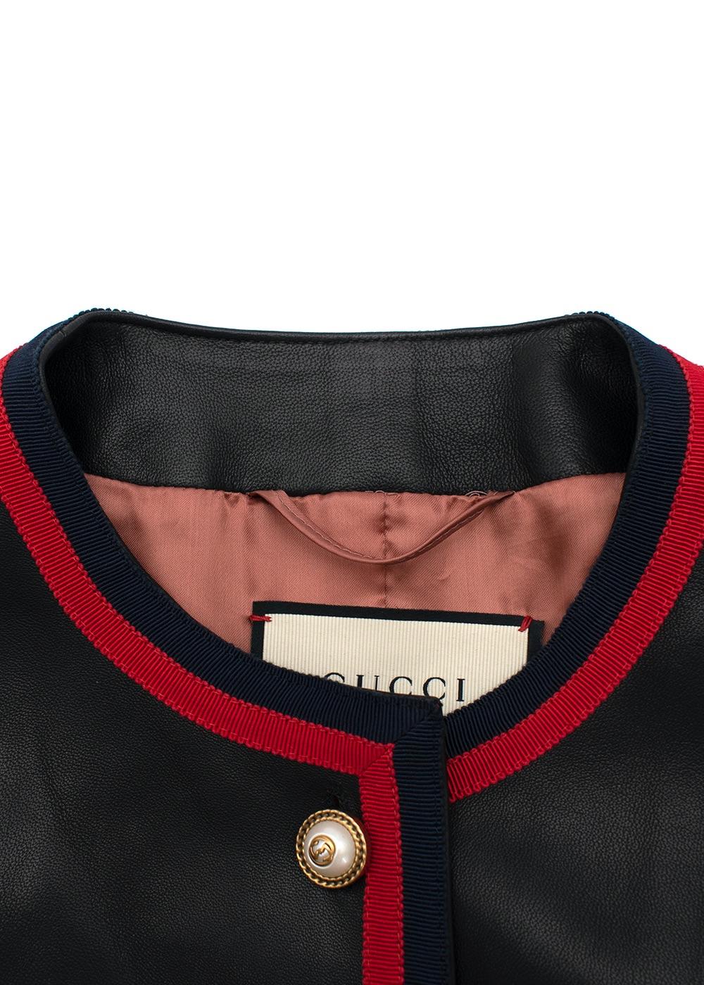 gucci leather jacket with web