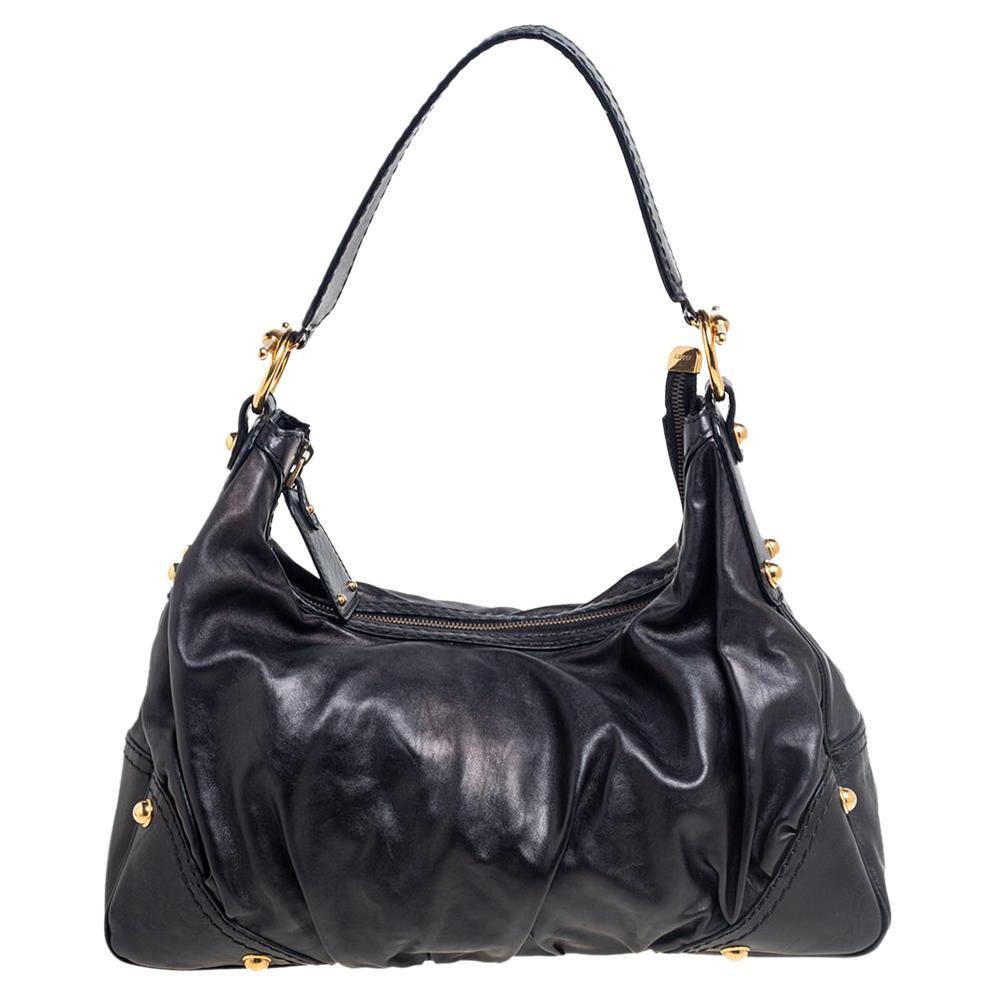 Gucci Black Suede Monogram Hobo Shoulder Bag For Sale at 1stDibs