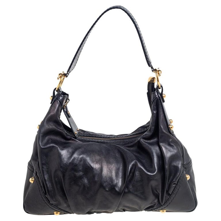Gucci Creole Horsebit Hobo Dark Brown Leather Small Shoulder Bag